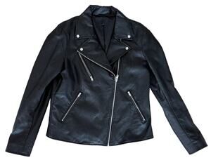 Uniqlo Zip Black Faux Leather Moto Jacket Small Grunge Biker Goth Edgy Rock